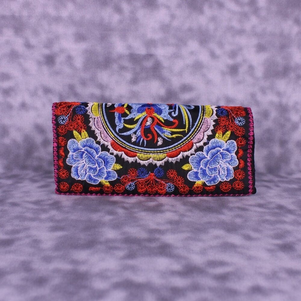 Embroidered Floral Clutch Purse Evening Bag Colorful Bohemian Festival